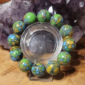Pocelain Tang Sancai Turquoise Stretch Bracelet 19.8mm Beads Size 7" Stretch